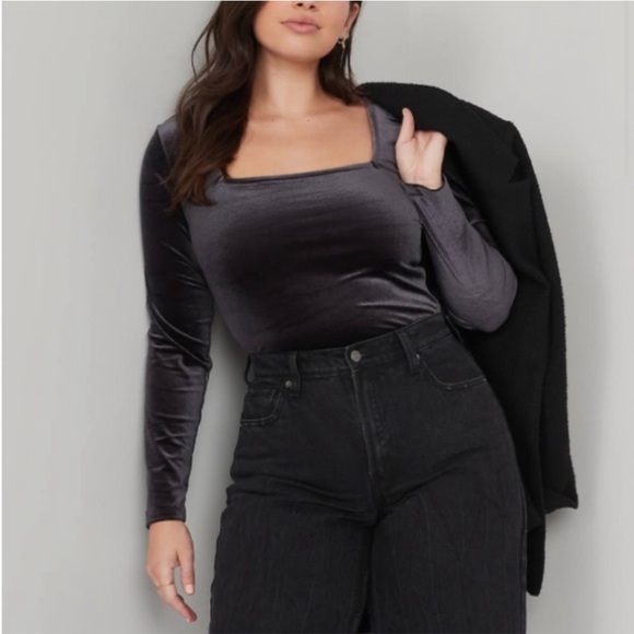 Old Navy Tops - Old Navy Square-Neck Velvet Bodysuit Large Black Jack